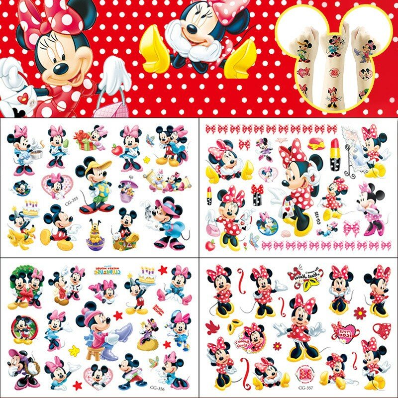 1 pz Disney Mickey Minnie Mouse Kids Tattoo Sticker Anime Figure Cartoon Girls regalo di compleanno Body Art adesivi tatuaggio impermeabile