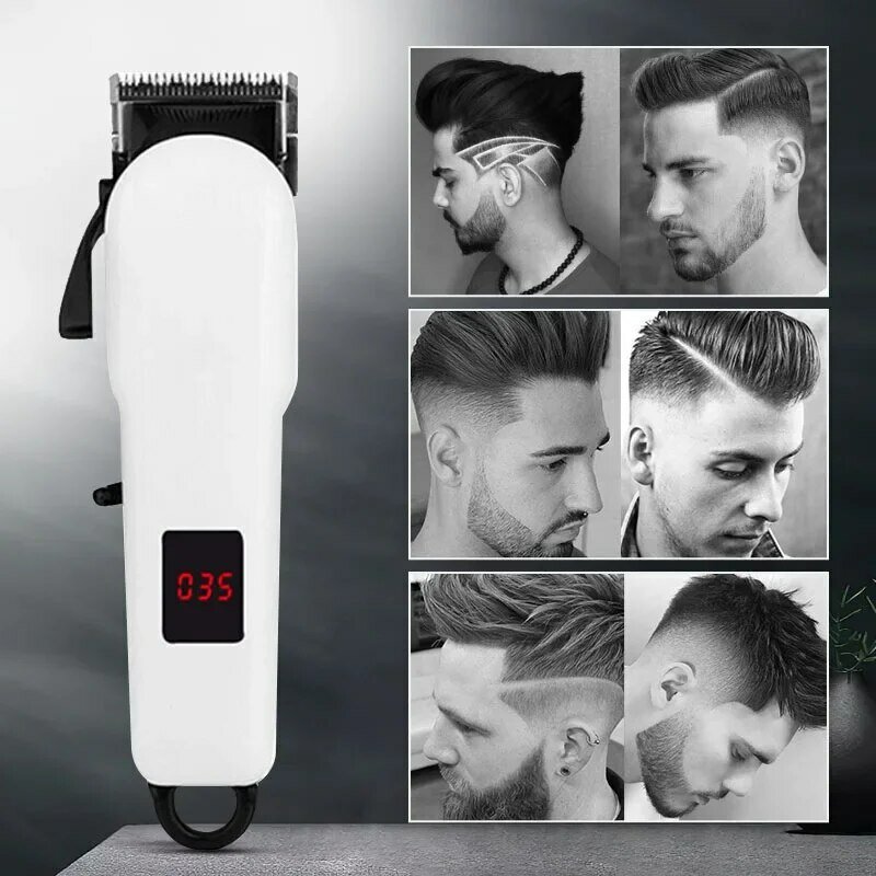 Cortadora de pelo profesional recargable para hombres, máquina de corte de pelo eléctrica, LCD, recortadora de barba inalámbrica, USB