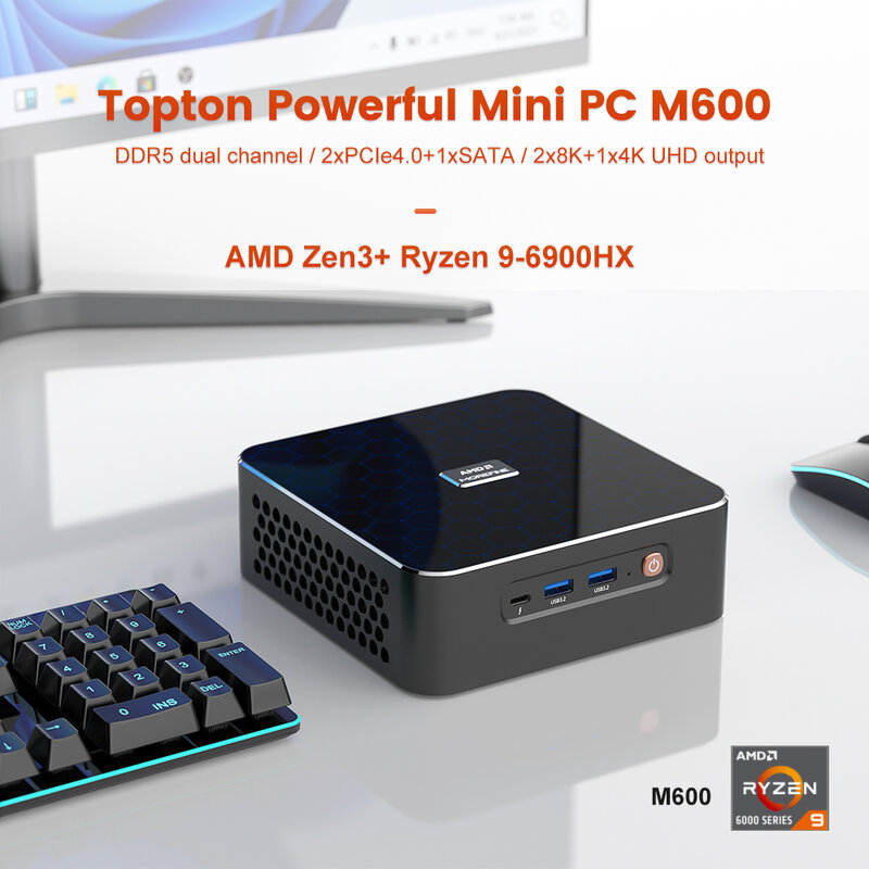 Morefine-Mini PC AMD Gamer Mfemale Ryzen 9 7940HS, Ordinateur de Bureau, 2x DDR5, 2x PCIe 4.0, 2x2.5G LAN, Windows 11, HTPC, WiFi6, BTstimule, Nouveau
