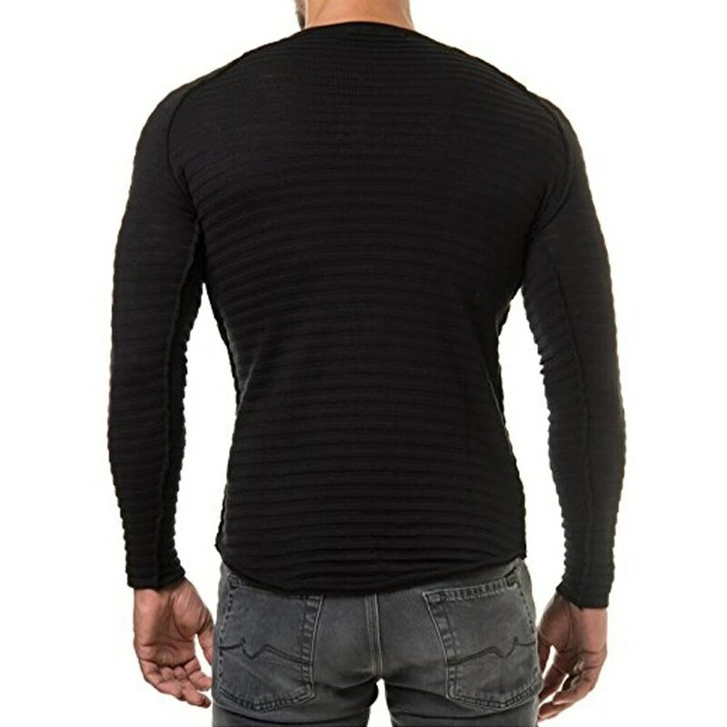 Kaos Sweater kerah bulat pria, atasan rajut Pullover warna Solid Slim Fit leher O pakaian musim semi musim gugur musim dingin