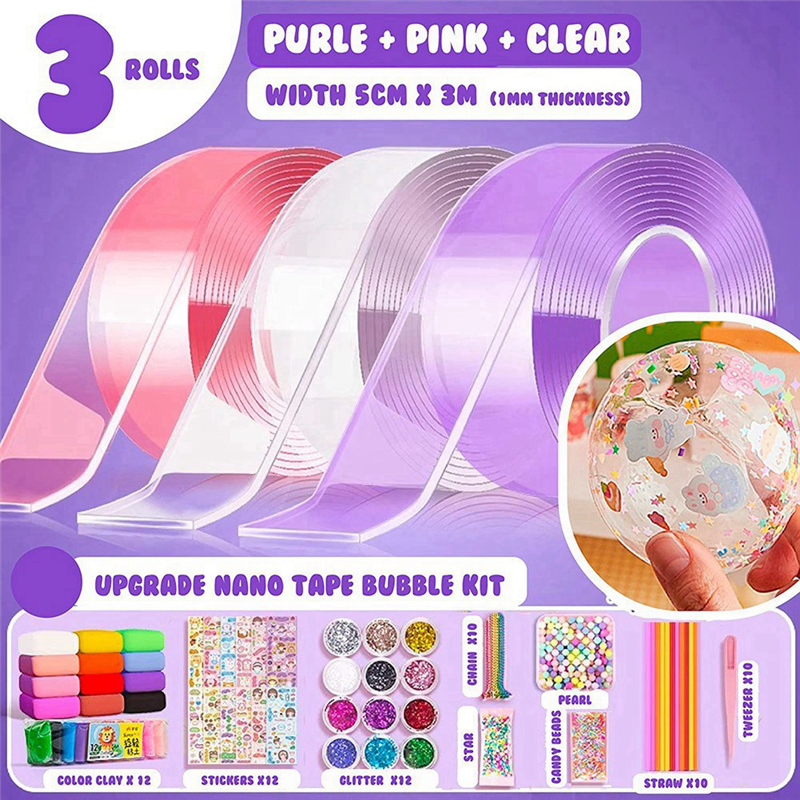 Color Nano Tape Bubble Kit for Kids Magic Sticky Ball DIY Elastic Bubbles Nano Tape Toys Double Sided Bubblable Tapes