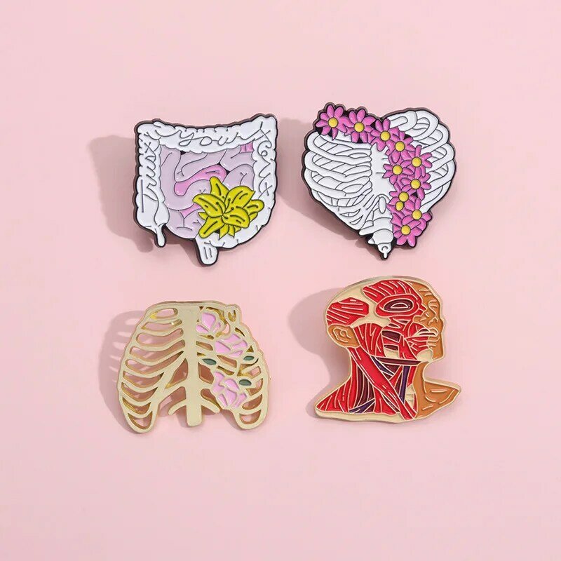 Narządy medyczne broszka emaliowana serce klatka piersiowa mózg kręgosłup brzuch kobiety macica zęby płuc kreatywne metalowa plakietka Punk przypinka biżuteria