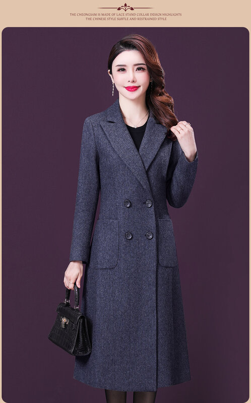 Women's Slim Long Wool Coat, Female Elegant Outerwear, Korean Style, Luxury Designer, Autumn Fashion, Winter, New, 2022