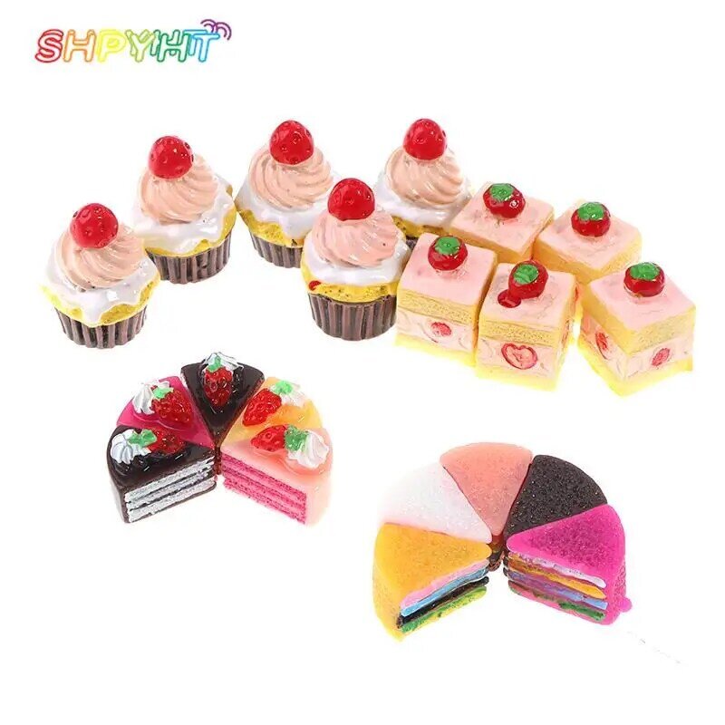 5 pçs 1:12 casa de bonecas em miniatura comida mini bolos cupcake morango mini lanche sobremesa para bjd boneca casa decoração acessórios cozinha
