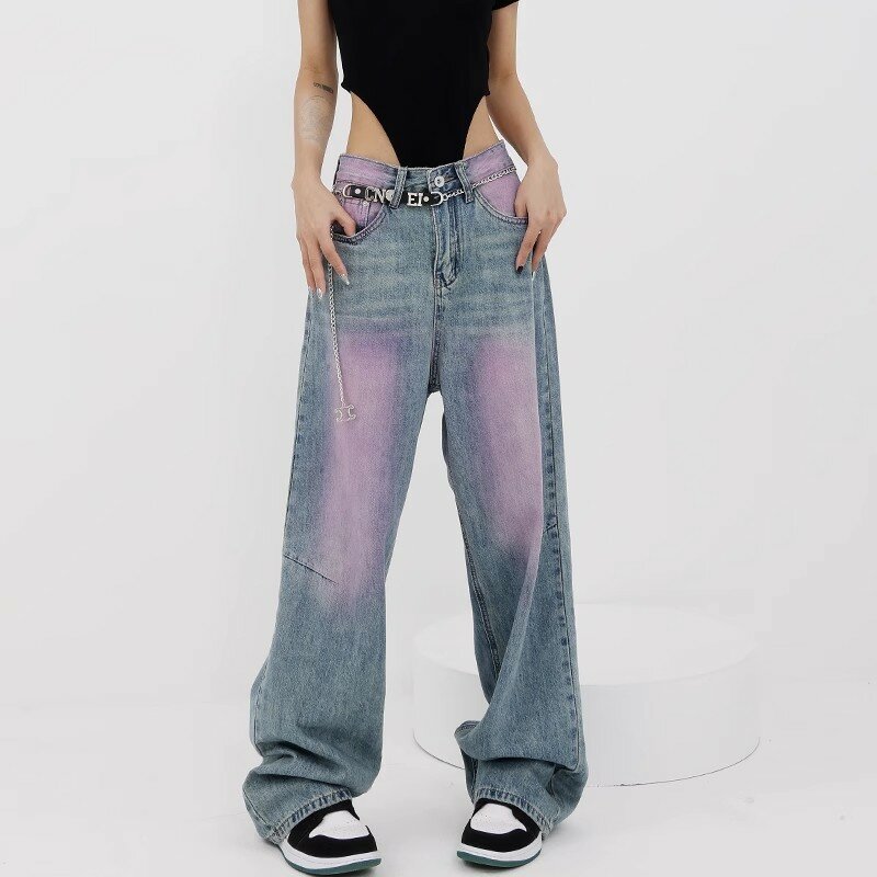 Джинсы женские с завышенной талией, джинсовая одежда с широкими штанинами, винтажные модные прямые брюки