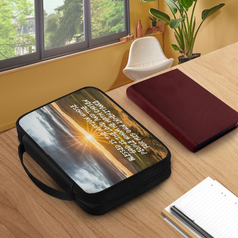Sunshine Grassland Christian Scripture Fashion Personalized Bible Cover Print Women's Large Capacity Practical Handheld Book Bag