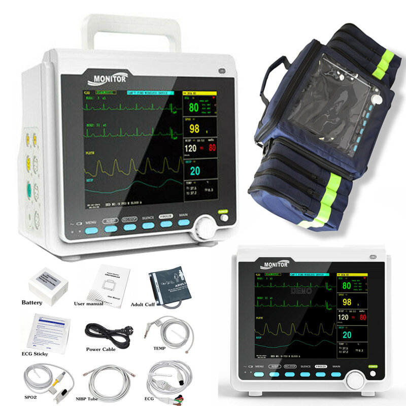 CONTEC 6 Parameters Patient Monitor ECG RESP SpO2 PR NIBP Madical Machine ICU CCU Vital Signs Monitor with Protable Bag CMS6000