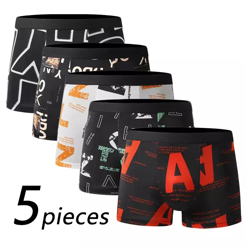 5個男性ボクサーパンツパンツ下着2xl 3xl 4xl 4色混合ランダム印刷フィットネスソフトファッションスポーツカジュアル