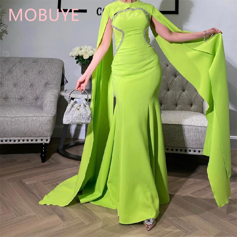 MOBUYE Dubai Halter vestido de baile com decote feminino, elegante vestido de festa, mangas xale, até o chão, moda noite, 2022