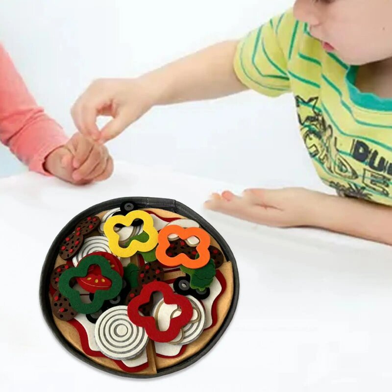 Felt Pizza Play Set Role Play Toy Kitchen Food Toy for Kids Children Ages 3+