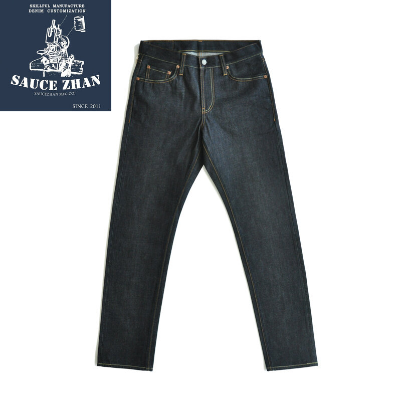 SauceZhan-Jeans jeans crus e não lavados, jeans selvedge casual, jeans índigo, jeans reto para homens, 316XX