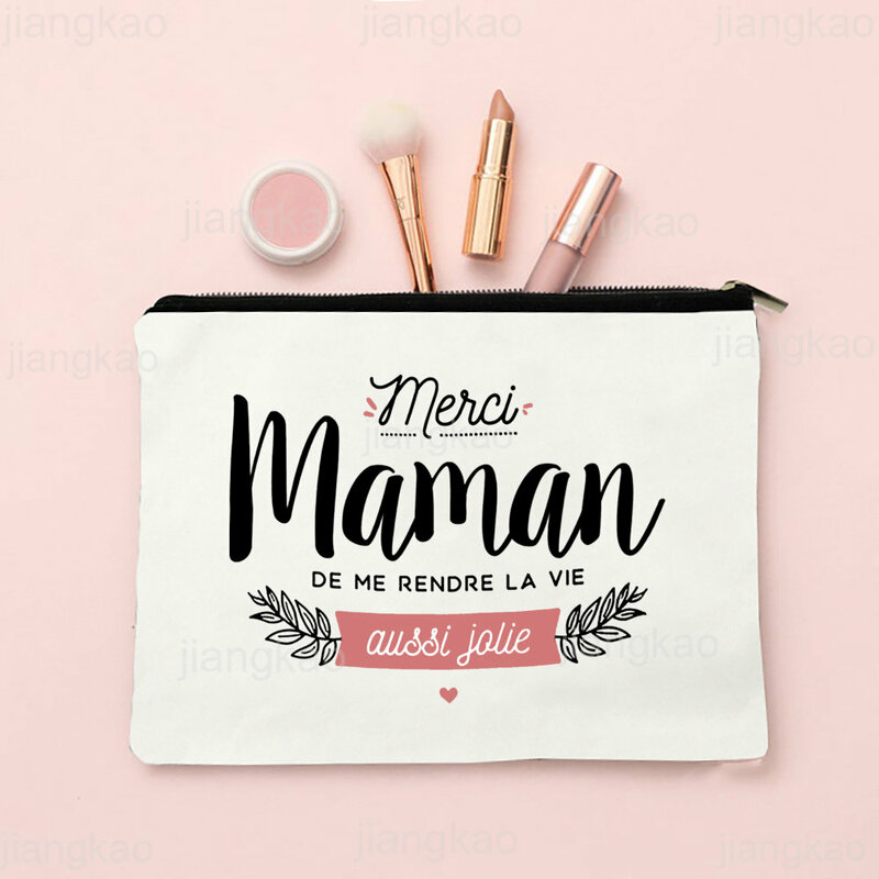 Best Mom In The World French Print Women Cosmetic Bag Travel Makeup Case Toiletry Storage Bags Festive Birthday Gift for Momther
