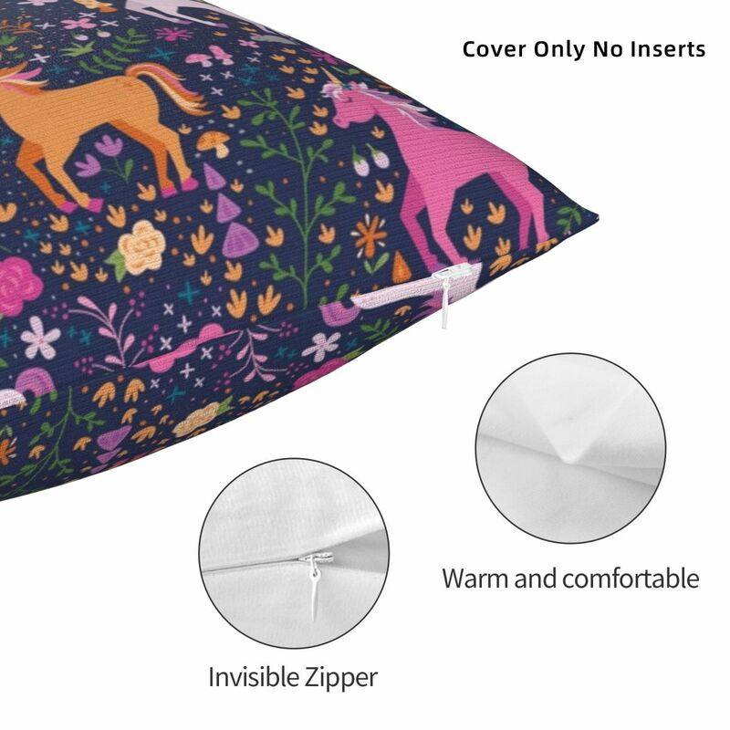 유니콘 꽃 정원 사각 베개 커버, 폴리에스터 쿠션 장식, 편안한 던지기 베개, 가정용 소파용