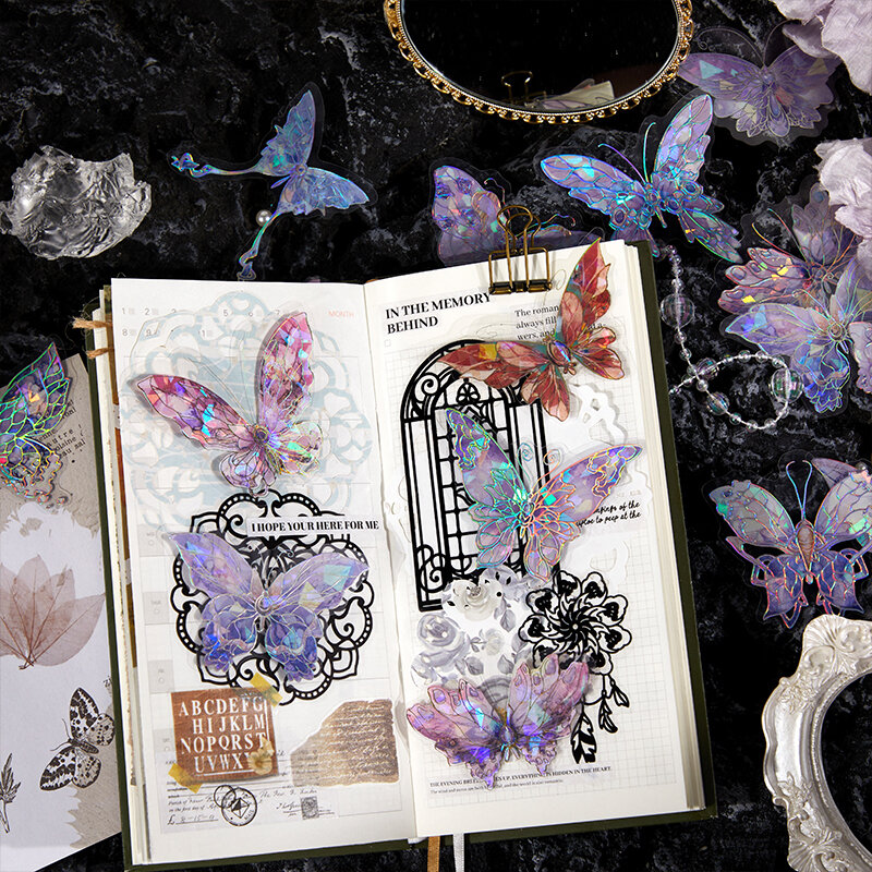 Pegatina decorativa retro para mascotas, Serie de mariposas de cristal, 6 paquetes por lote