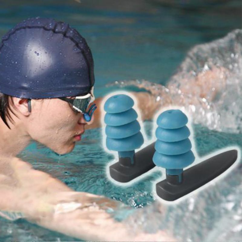 قطعتان من سدادات أذن السباحة المصنوعة من السيليكون الناعم، مريحة وعازلة للضوضاء ومقاومة للماء