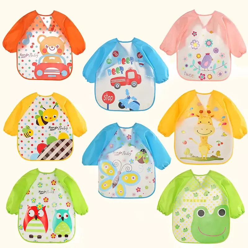 Baby Bibs Burp Clothes Waterproof Dining Long Sleeve Apron Children Feeding Smock Burp Infant Toddler Clothes Reverse Dressing