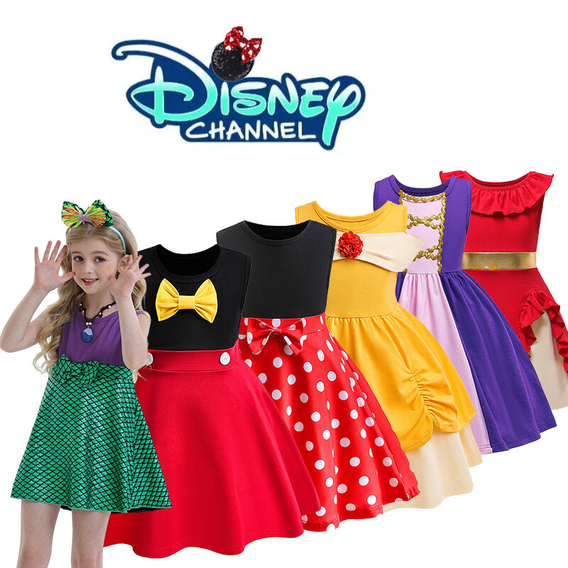Disney 2 4 6 Y Girls Cute Princess Dress Summer senza maniche Dress up Ariel Rapunzel Cotton Casual Dress Kids Snow White Clothing