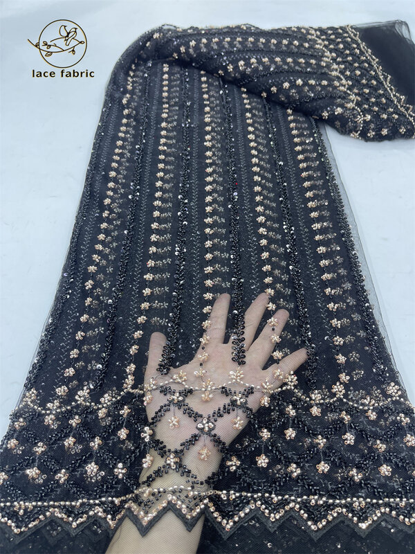 Африканская кружевная ткань для жениха 2024, высококачественное кружево, Французская ткань с блестками, швейная вышивка, тюль, Нигерия, женское стандартное платье, 5 ярдов