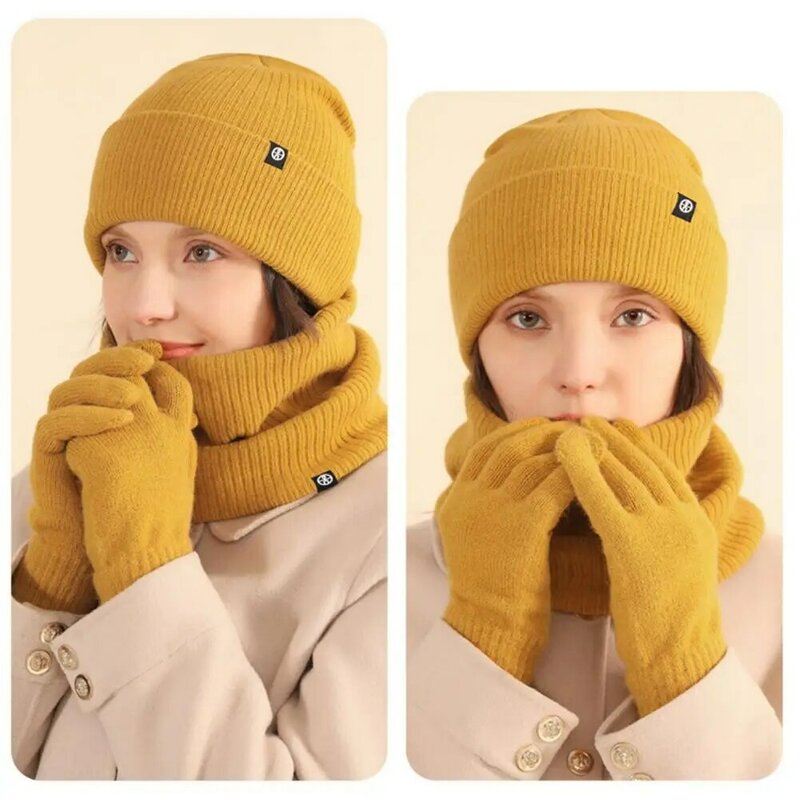 1 Set Winter Hat Scarf Gloves Set Unsiex Thick Warm Neck Head Cozy Windproof Outdoor Cycling Cap Neck Warmer Gloves Set