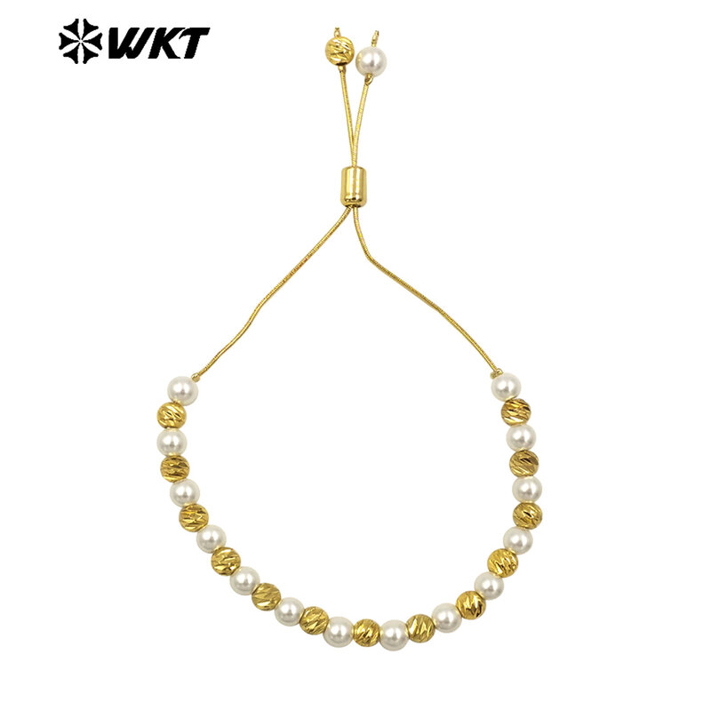 _ WKT 2024 Высококачественная желтая латунная цепочка, новый дизайн браслета, круглые бусины для женщин, ювелирные изделия, аксессуары «сделай сам», подарок, распродажа
