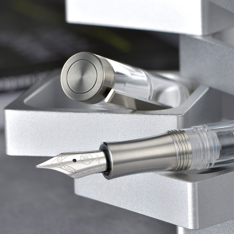 Asvine-pluma estilográfica de titanio V200, relleno al vacío, Asvine / BOCK EF/F/B Nib, transparente, acrílico, escritura suave