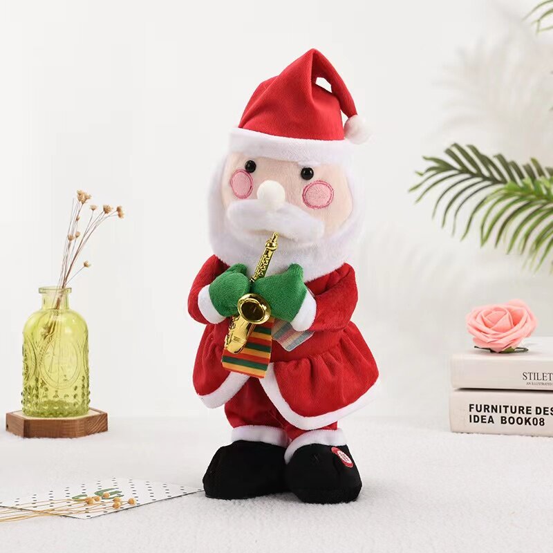 Sprzedaż hurtowa ozdoby na choinkę boże narodzenie elektryczny Santa Claus pluszowa lalka kreatywna muzyka wystrój bożonarodzeniowy zabawka dziecięca na prezent boże narodzenie