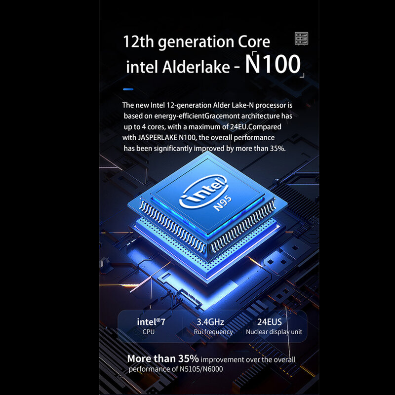 Мини-ПК ZX03 12-го поколения Intel N100 UHD Graphics DDR4 16 ГБ + 1 ТБ SSD двойной экран 4K Windows 11 /Linux