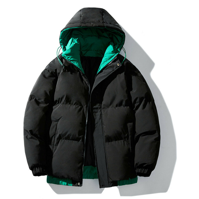 Męska kurtka z kapturem wiatroszczelna kurtka zimowa ciepła, gruba kurtka narciarska męska w kontrastowych kolorach gruba 2023 bawełniana płaszcz z podszewką