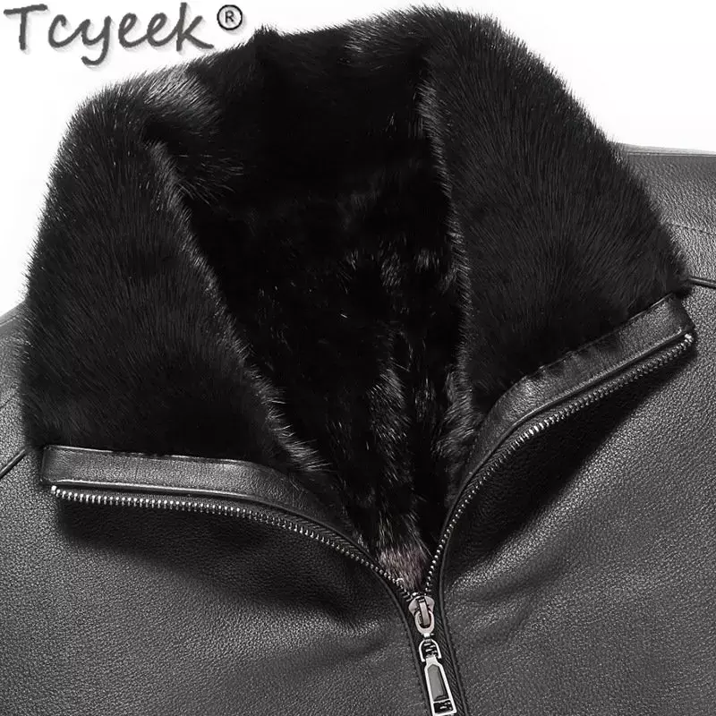 Tcyeek-abrigo de piel de visón Natural para Hombre, chaqueta de piel auténtica, abrigo de piel de vaca, ropa de invierno