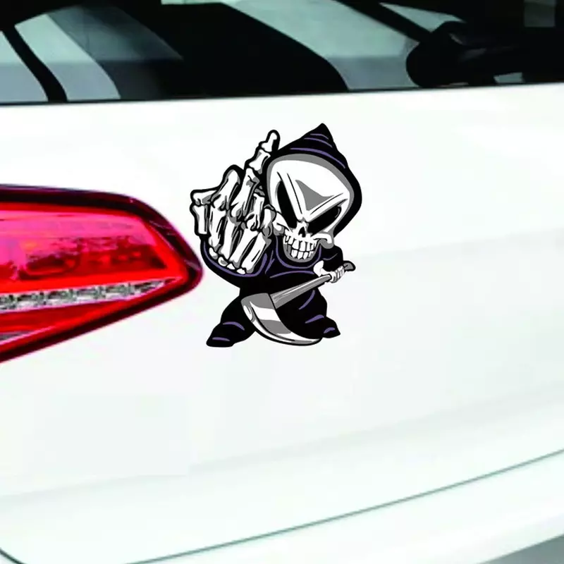 Naklejka samochodowa Zabawna czaszka Środkowy palec Okno samochodu Dekoracyjna naklejka Naklejka z czaszką do dekoracji samochodu