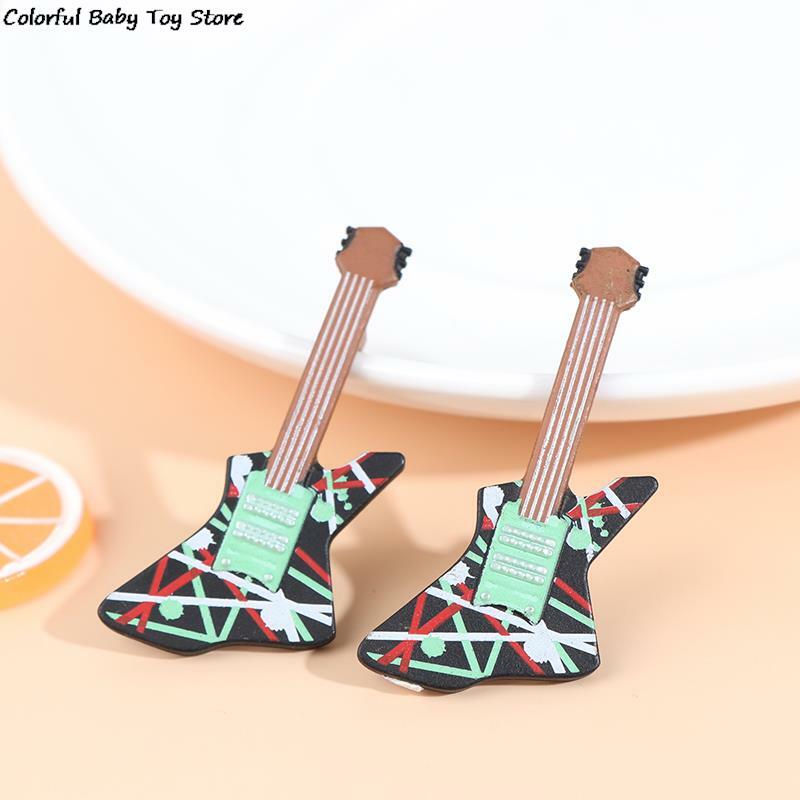 Guitarra elétrica musical miniatura para crianças, brinquedo musical, decoração Dollhouse, novo, 1:12