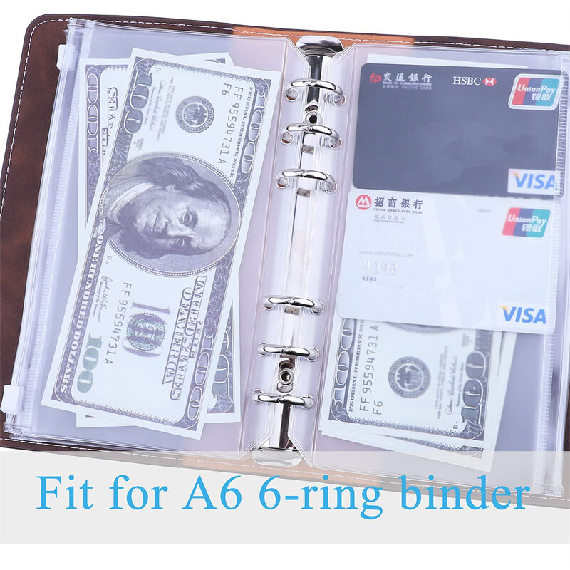 10PCS A6 6-Binder กระเป๋า Budget งบซองซิปซิปกระเป๋า Clear หลวมใบกระเป๋าใส่หน้าสำหรับ A6เอกสารกระเป๋า