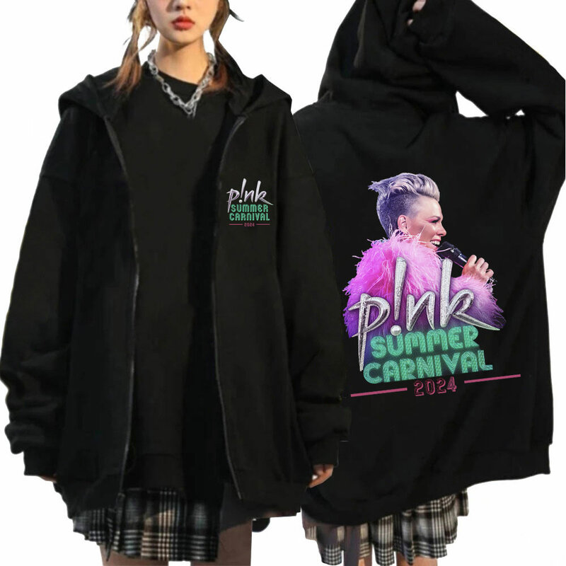 Pink Singer Summer Carnival 2024 Zipper Hoodies Harajuku Hip Hop Pullover Fashion Zip Up Sweatshirts Streetwear Fans Gift Unisex