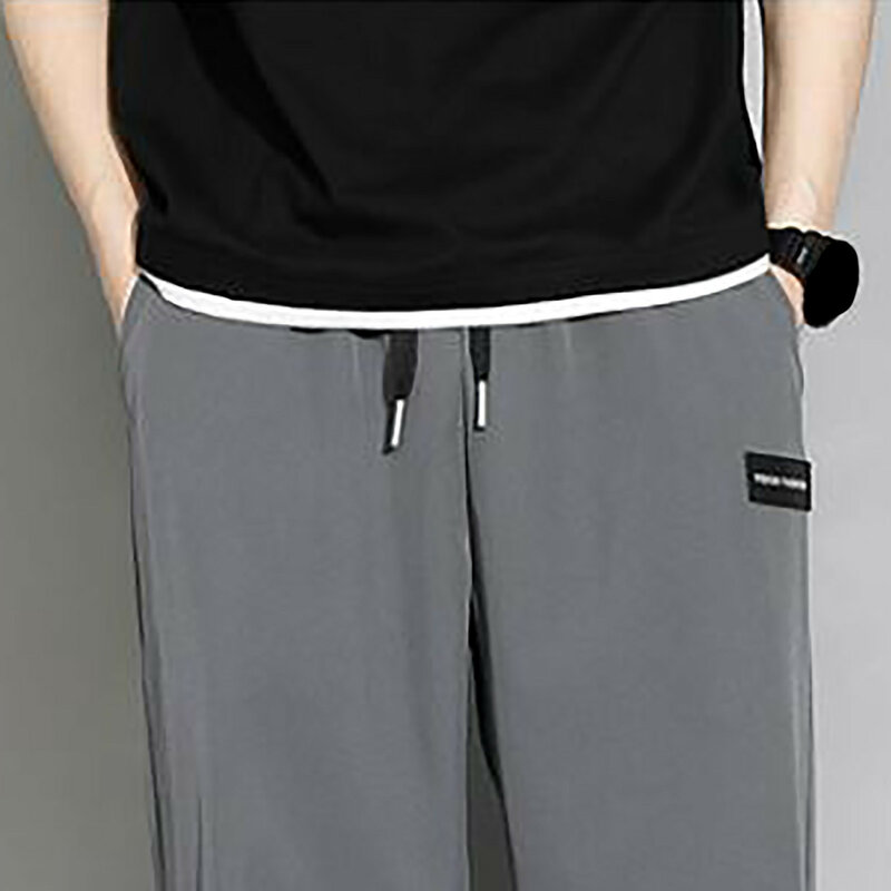 Calça comprida estilo Harajuku masculina, design reto de cilindro, seda gelada, monocromática, casual, verão, moda da moda, anos 60