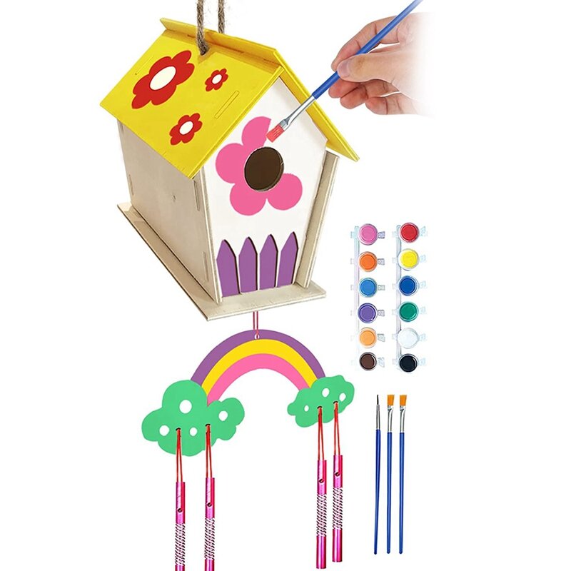 Kits de carillón de viento para niños y niñas, artes y manualidades de madera para construir y pintar, paquete de 4