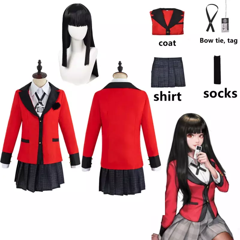 Kakegurui Jabami Yumeko Cosplay Costume Halloween Sayaka Compulsive Gambler Anime School Girl Pleated Skirt Uniform Full Set