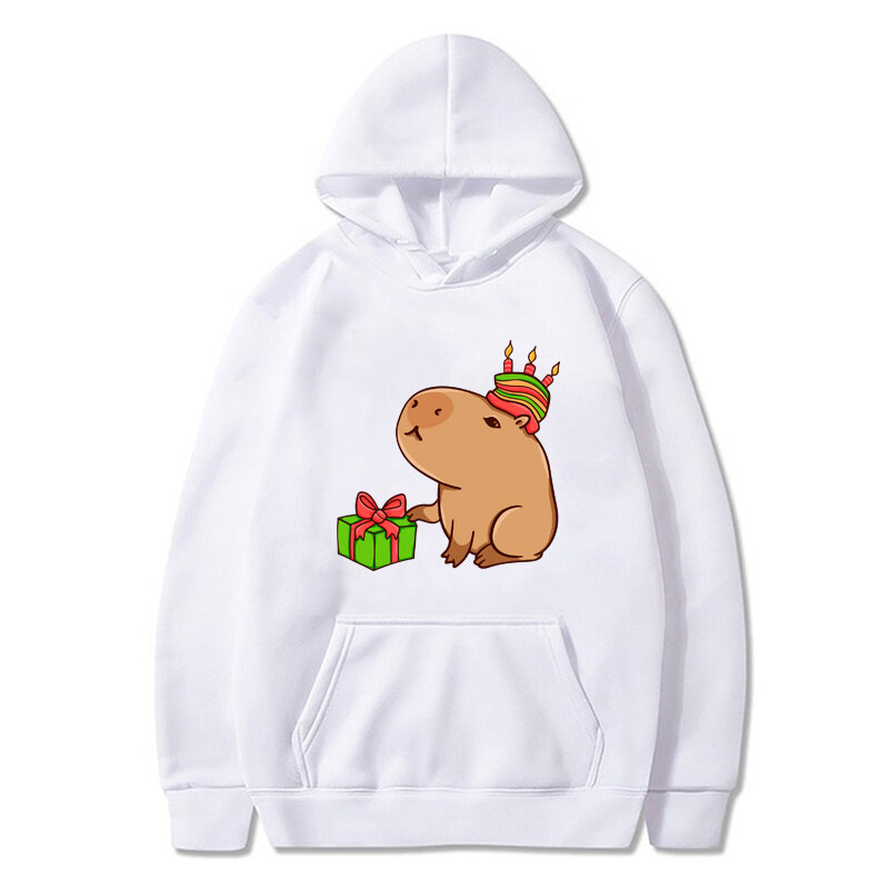 Capybara Cartoon Print Hoodies para homens e mulheres, moletom unissex, casual com capuz, macio, vintage, Harajuku, Capy Birthday, moda gráfica