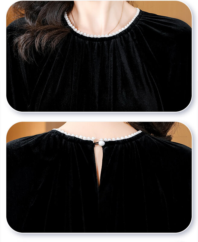 2023 Autumn New Silk Velvet Long Sleeve Dress Hepburn Style O-Neck Loose Large Size Panel Slim Knee Length Dress Women's Robe