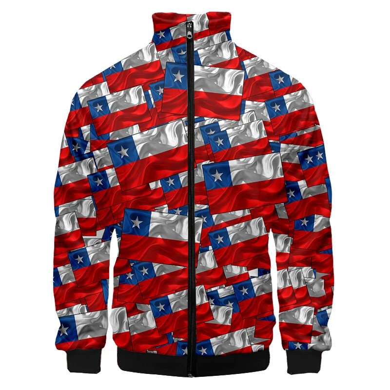 New Fashion High Quality Chile Flag 3d Print Men's Zip Up Jacket Casual Long Sleeve Streetwear Loose Washed Graphic Jacket Tops