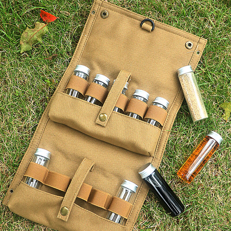 Canvas Spice Bag For BBQ 9 Piece Seasoning Tools Kit For Camping Barbecue Portable Portable Spice