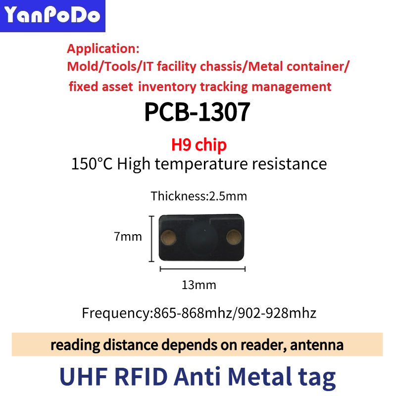 865MHZ PCB Perekat Kuat UHF RFID Tag Anti Logam EPC Gen2 Jarak Jauh 10M 915MHZ RFID Tag Logam untuk Alat Pelacakan Rak Pintar