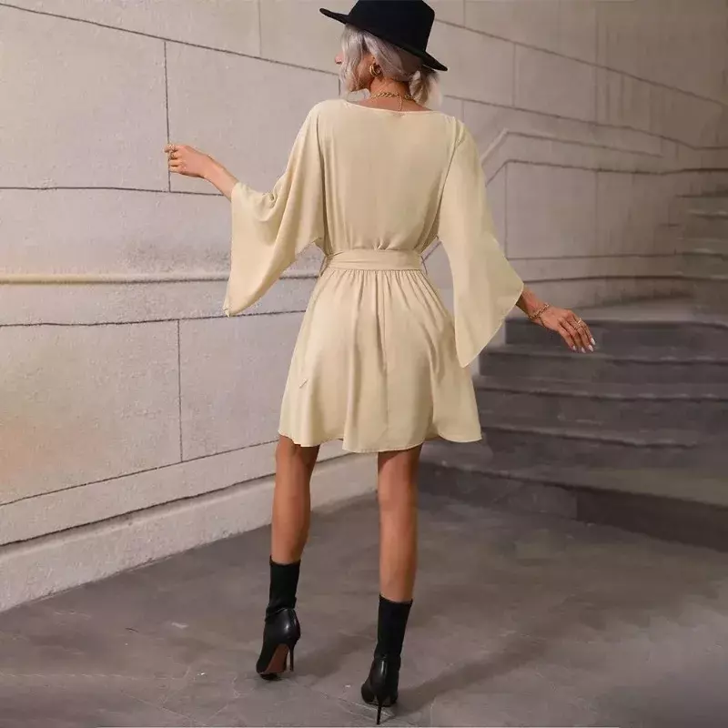 Женский пуловер с круглым вырезом, короткая юбка с поясом на резинке, темпераментное облегающее платье с длинным рукавом для дня рождения, YSQ49, новинка 2024
