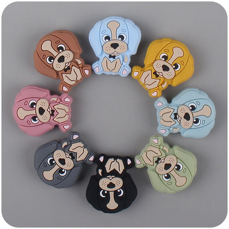 Kissteether New Baby Products Cartoon Animal Silicone Dog Teether Creative DIY  Molar Pacifier Anti-Drop Chain Accessories