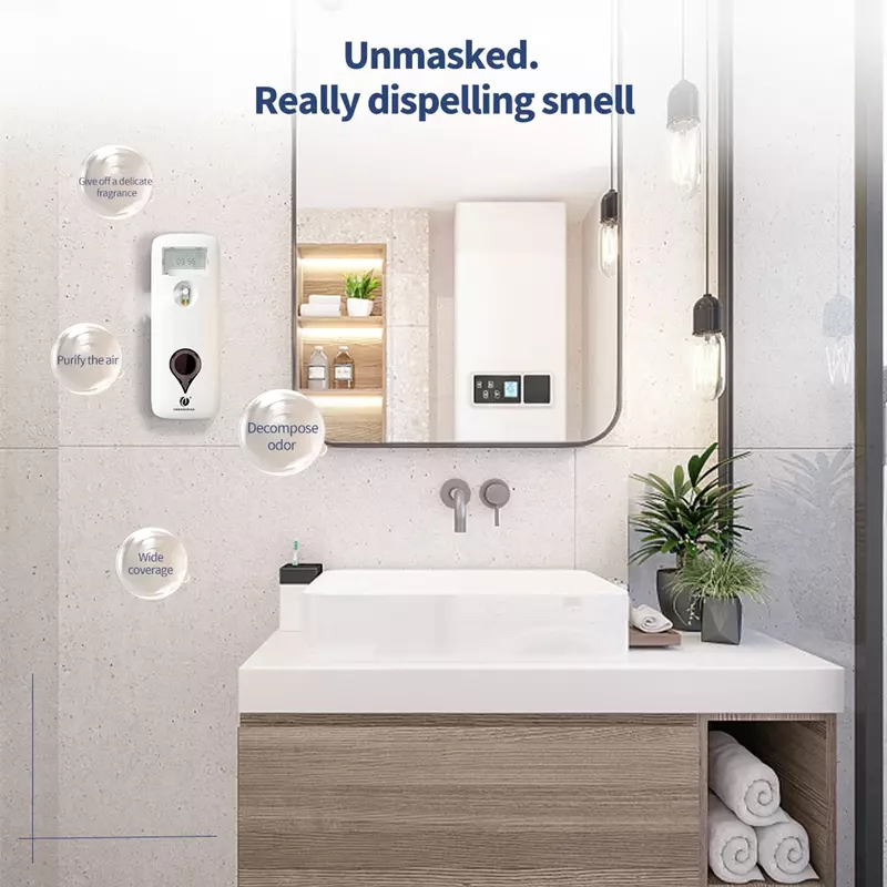 Automatic Fragrance Perfume Spray Distributor 300ML Liquid Air Freshener Dispenser LCD Programmable Toilet Room Odor Eliminator
