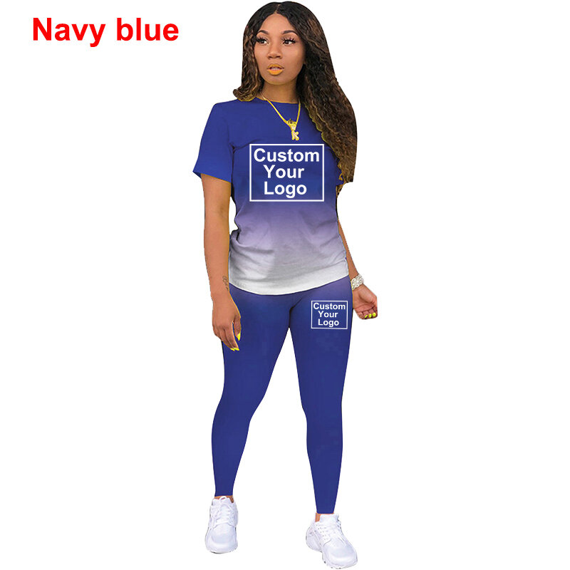 Women's Casual Sports DIY printed T-shirt and pants set two-piece sportswear jogging suit customize your logo 8 Colors