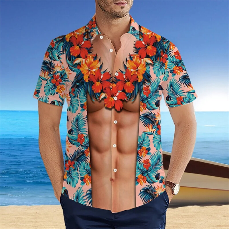 남성용 오리 프린트 꽃무늬 비치 셔츠, 여름 패션 셔츠, 하와이 휴가 캐주얼 블라우스, 유니섹스 라펠 카미사 동물