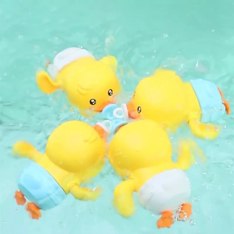 아기 목욕 장난감 물 체인 시계 태엽, 귀여운 수영 노란 오리 장난감, 유아 수영장 해변 클래식 장난감, 어린이 물놀이