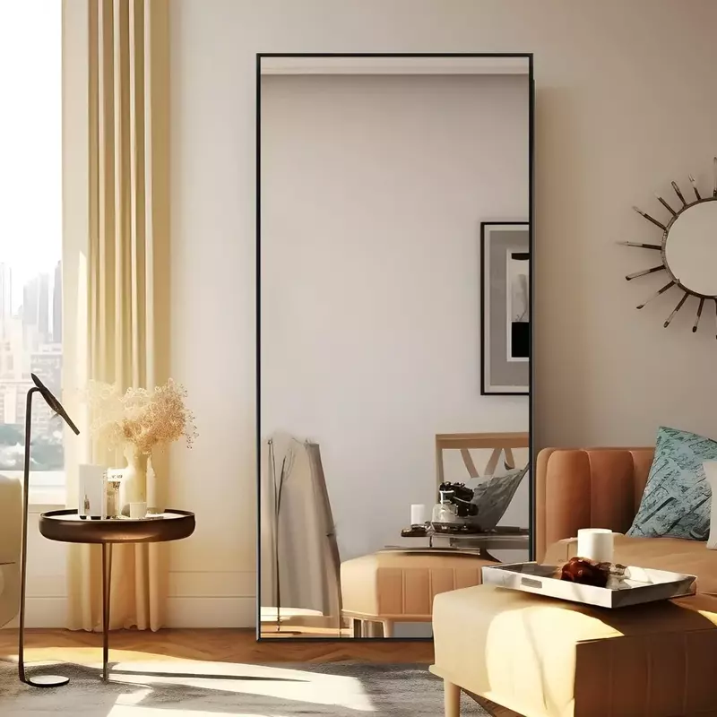 Furnitur rumah ruang tamu, gantung atau bersandar pada cermin dinding seluruh badan kamar tidur hitam (tanpa penyangga) Bebas Biaya