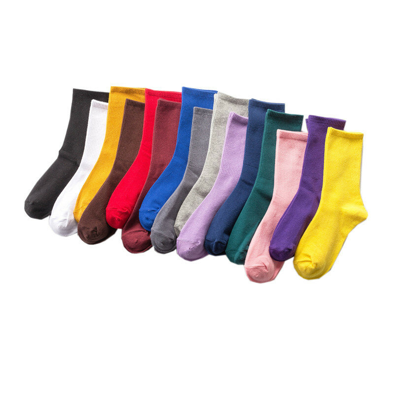 Chaussettes mi-tubes en coton pour hommes et femmes, 1 paire, confortable, sport, couleur pure et brillante, tendance, printemps et automne