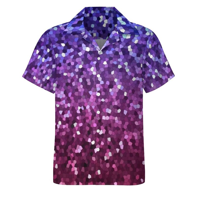 Homens brilho textura gráfico mosaico camisa de praia glitter, verão blusas engraçadas, impressão masculina, plus size, 4XL